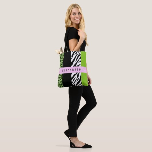Leopard Print, Zebra Print, Green, Ihr Name Tasche (Am Model)