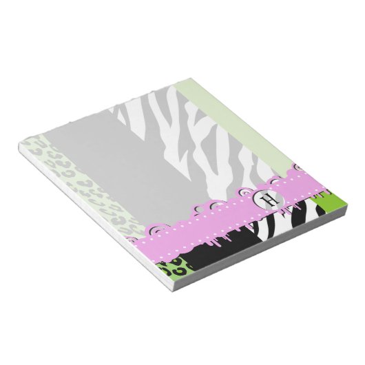 Leopard Print, Zebra Print, grün, Monogramm Notizblock (angewinkelt)