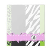 Leopard Print, Zebra Print, grün, Monogramm Notizblock (Vorderseite)