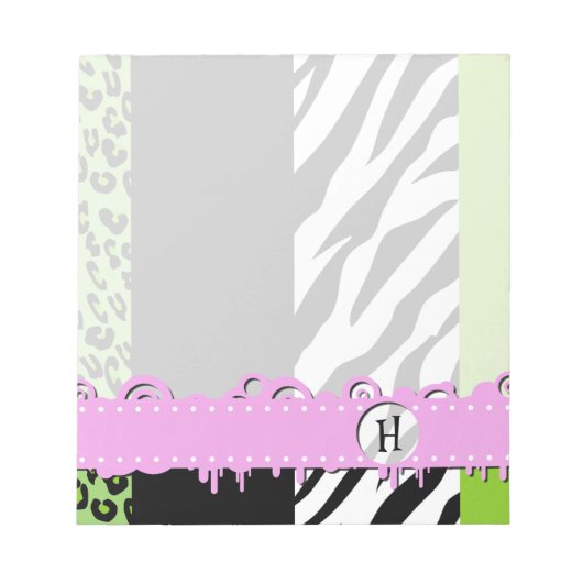 Leopard Print, Zebra Print, grün, Monogramm Notizblock (Vorderseite)