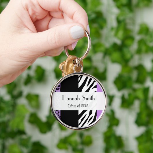 Leopard Print, Zebra Print, Lila, Abschluss Schlüsselanhänger (Hand)