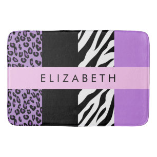 Leopard Print, Zebra Print, Lila, Ihr Name Badematte