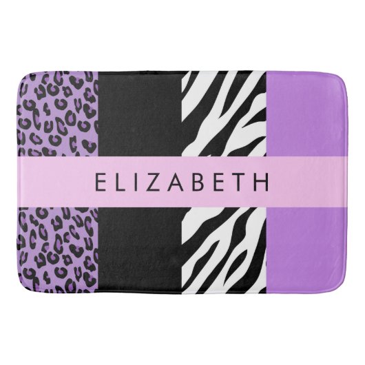 Leopard Print, Zebra Print, Lila, Ihr Name Badematte (Vorderseite)