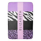 Leopard Print, Zebra Print, Lila, Ihr Name Badematte (Vorderseite Vertikal)