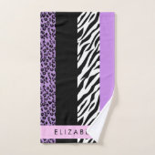 Leopard Print, Zebra Print, Lila, Ihr Name Badhandtuch Set (Handtuch)