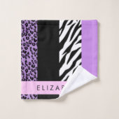 Leopard Print, Zebra Print, Lila, Ihr Name Badhandtuch Set (Waschlappen)
