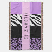 Leopard Print, Zebra Print, Lila, Ihr Name Decke (Vorderseite Vertikal)