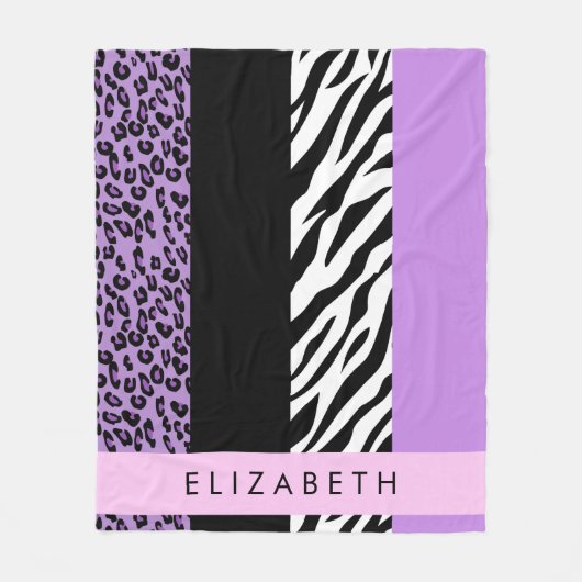 Leopard Print, Zebra Print, Lila, Ihr Name Fleecedecke (Vorderseite)
