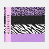 Leopard Print, Zebra Print, Lila, Ihr Name Fleecedecke (Vorderseite (Horizontal))