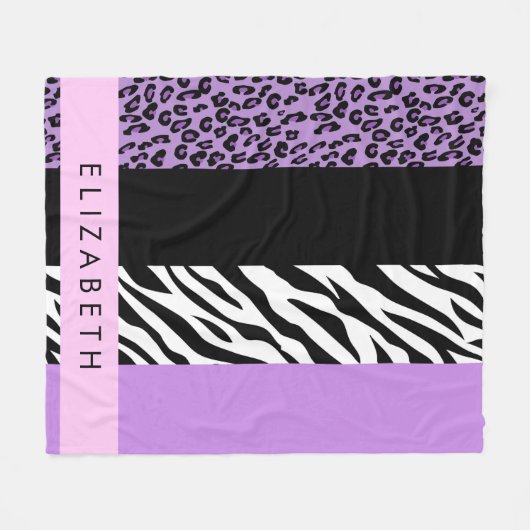 Leopard Print, Zebra Print, Lila, Ihr Name Fleecedecke (Vorderseite (Horizontal))