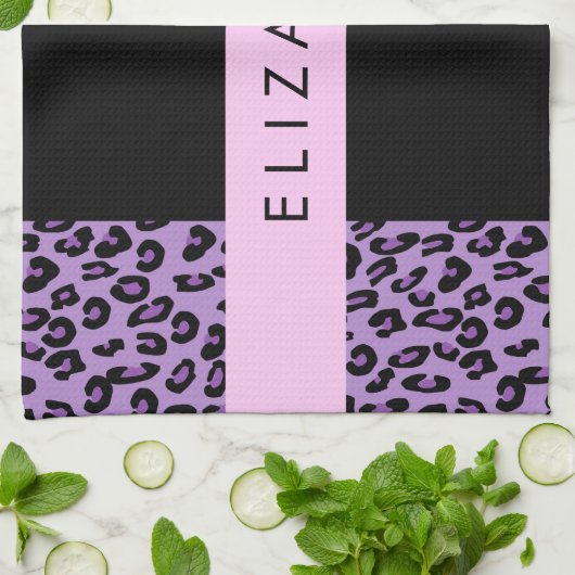 Leopard Print, Zebra Print, Lila, Ihr Name Geschirrtuch (Gefaltet)