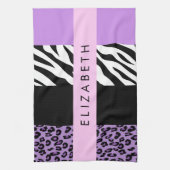 Leopard Print, Zebra Print, Lila, Ihr Name Geschirrtuch (Vertikal)