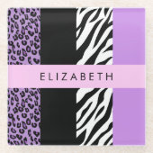 Leopard Print, Zebra Print, Lila, Ihr Name Glasuntersetzer (Vorderseite)