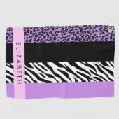 Leopard Print, Zebra Print, Lila, Ihr Name Golfhandtuch (Horizontal)