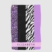 Leopard Print, Zebra Print, Lila, Ihr Name Golfhandtuch (Vorderseite)