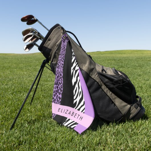 Leopard Print, Zebra Print, Lila, Ihr Name Golfhandtuch (Gras)