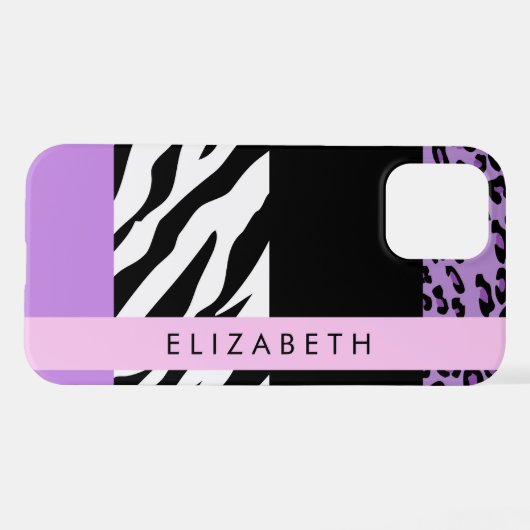 Leopard Print, Zebra Print, Lila, Ihr Name iPhone Hülle (Rückseite (Horizontal))
