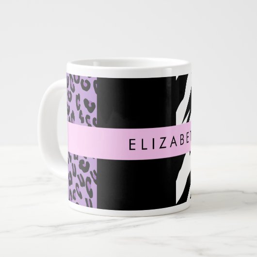 Leopard Print, Zebra Print, Lila, Ihr Name Jumbo-Tasse (Vorderseite Links)