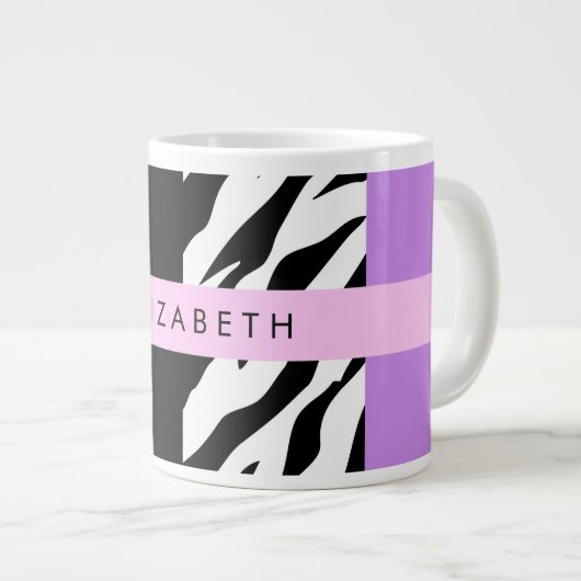Leopard Print, Zebra Print, Lila, Ihr Name Jumbo-Tasse (Vorderseite Rechts)