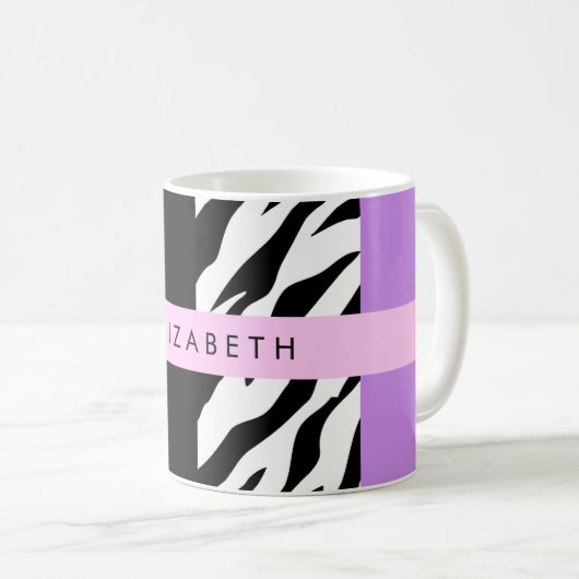 Leopard Print, Zebra Print, Lila, Ihr Name Kaffeetasse (VorderseiteRechts)