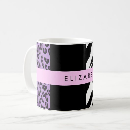 Leopard Print, Zebra Print, Lila, Ihr Name Kaffeetasse (Vorderseite Links)