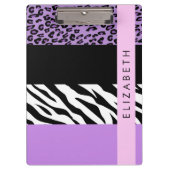 Leopard Print, Zebra Print, Lila, Ihr Name Klemmbrett (Vorderseite)