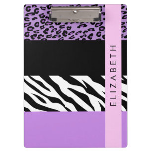 Leopard Print, Zebra Print, Lila, Ihr Name Klemmbrett