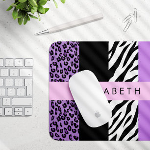 Leopard Print, Zebra Print, Lila, Ihr Name Mousepad