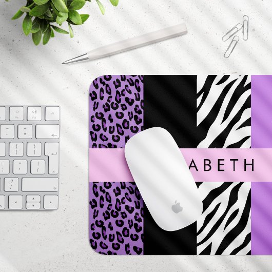 Leopard Print, Zebra Print, Lila, Ihr Name Mousepad