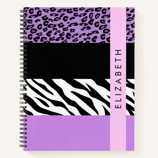 Leopard Print, Zebra Print, Lila, Ihr Name Notizblock (Vorderseite)