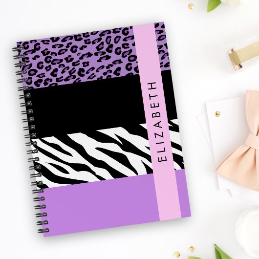 Leopard Print, Zebra Print, Lila, Ihr Name Notizblock
