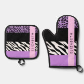 Leopard Print, Zebra Print, Lila, Ihr Name Ofenhandschuh & Topflappen-Set (Vorderseite)