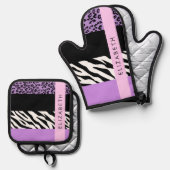 Leopard Print, Zebra Print, Lila, Ihr Name Ofenhandschuh & Topflappen-Set (Vorderseite/Rückseite)