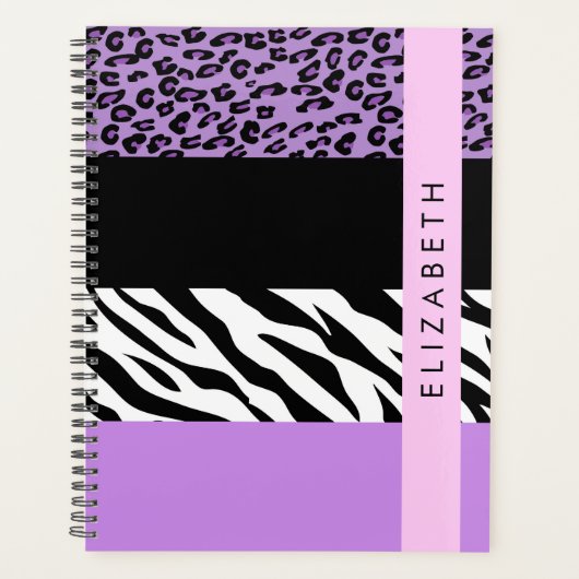Leopard Print, Zebra Print, Lila, Ihr Name Planer (Vorderseite)