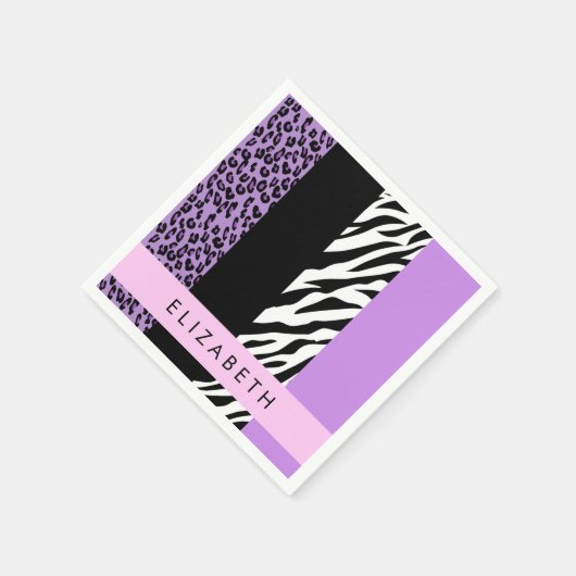 Leopard Print, Zebra Print, Lila, Ihr Name Serviette (Ecke)