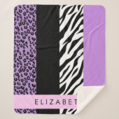 Leopard Print, Zebra Print, Lila, Ihr Name Sherpadecke (Vorderseite)