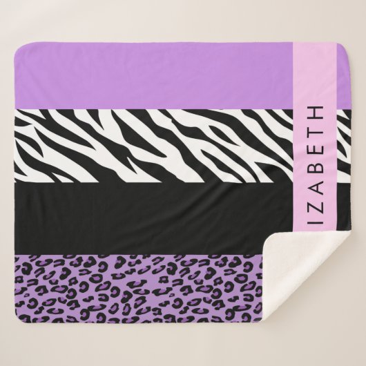 Leopard Print, Zebra Print, Lila, Ihr Name Sherpadecke (Vorderseite (Horizontal))