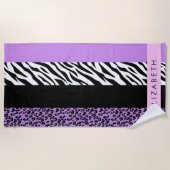 Leopard Print, Zebra Print, Lila, Ihr Name Strandtuch (Vorderseite)