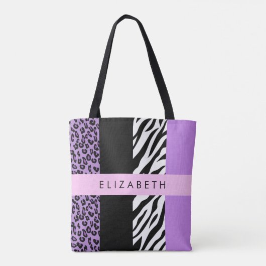 Leopard Print, Zebra Print, Lila, Ihr Name Tasche (Rückseite)
