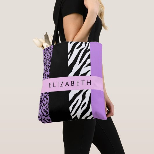 Leopard Print, Zebra Print, Lila, Ihr Name Tasche (Von Nahem)