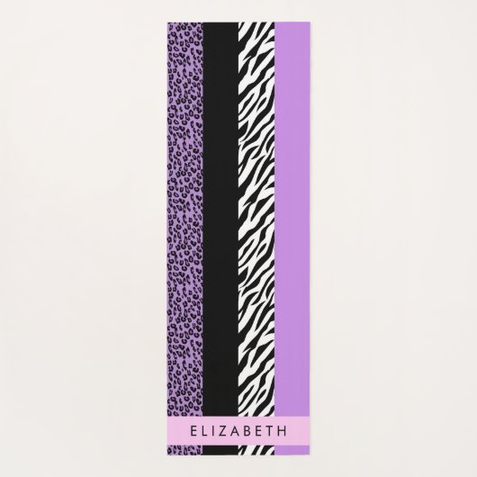 Leopard Print, Zebra Print, Lila, Ihr Name Yogamatte (Rückseite)