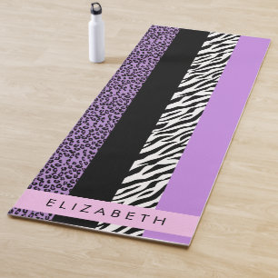 Leopard Print, Zebra Print, Lila, Ihr Name Yogamatte