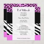 Leopard Print, Zebra Print, Pink, Bat Mitzvah Einladung (Vorne/Hinten)