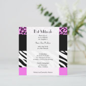 Leopard Print, Zebra Print, Pink, Bat Mitzvah Einladung (Stehend Vorderseite)
