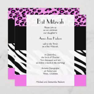 Leopard Print, Zebra Print, Pink, Bat Mitzvah Einladung