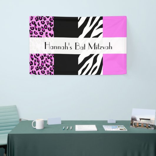 Leopard Print, Zebra Print, Rosa, Bat Mitzvah Banner (Messeveranstaltung)