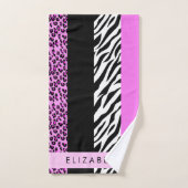Leopard Print, Zebra Print, Rosa, Ihr Name Badhandtuch Set (Handtuch)