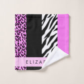 Leopard Print, Zebra Print, Rosa, Ihr Name Badhandtuch Set (Waschlappen)