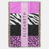 Leopard Print, Zebra Print, Rosa, Ihr Name Decke (Vorderseite Vertikal)