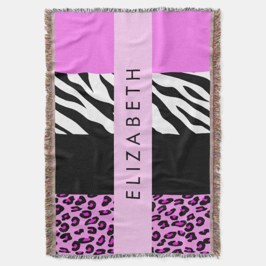 Leopard Print, Zebra Print, Rosa, Ihr Name Decke (Vorderseite Vertikal)